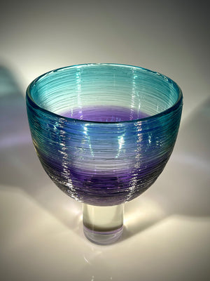 Blue and Amethyst Threaded Footed Bowl