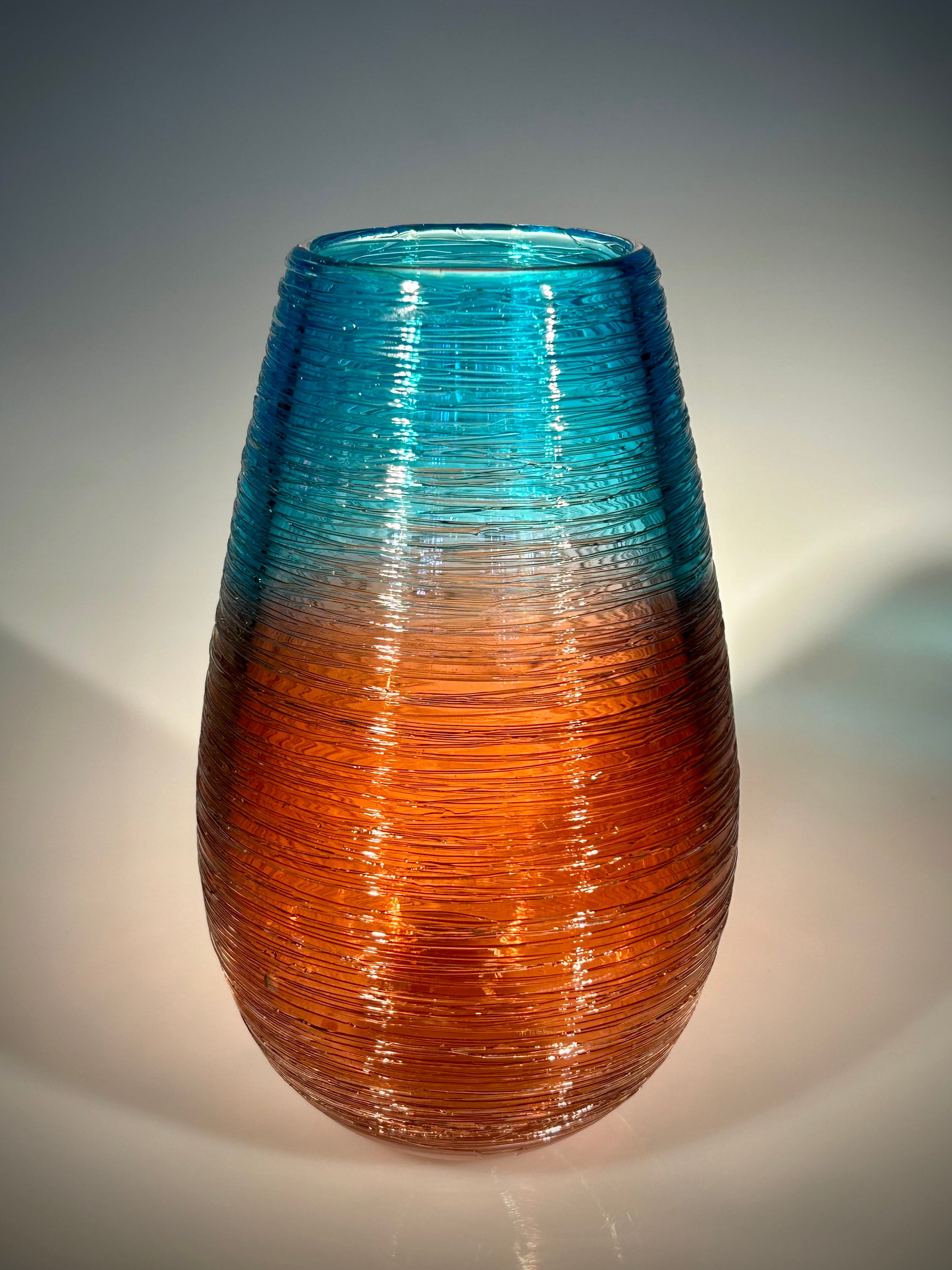 Blue/Peach Threaded Vase