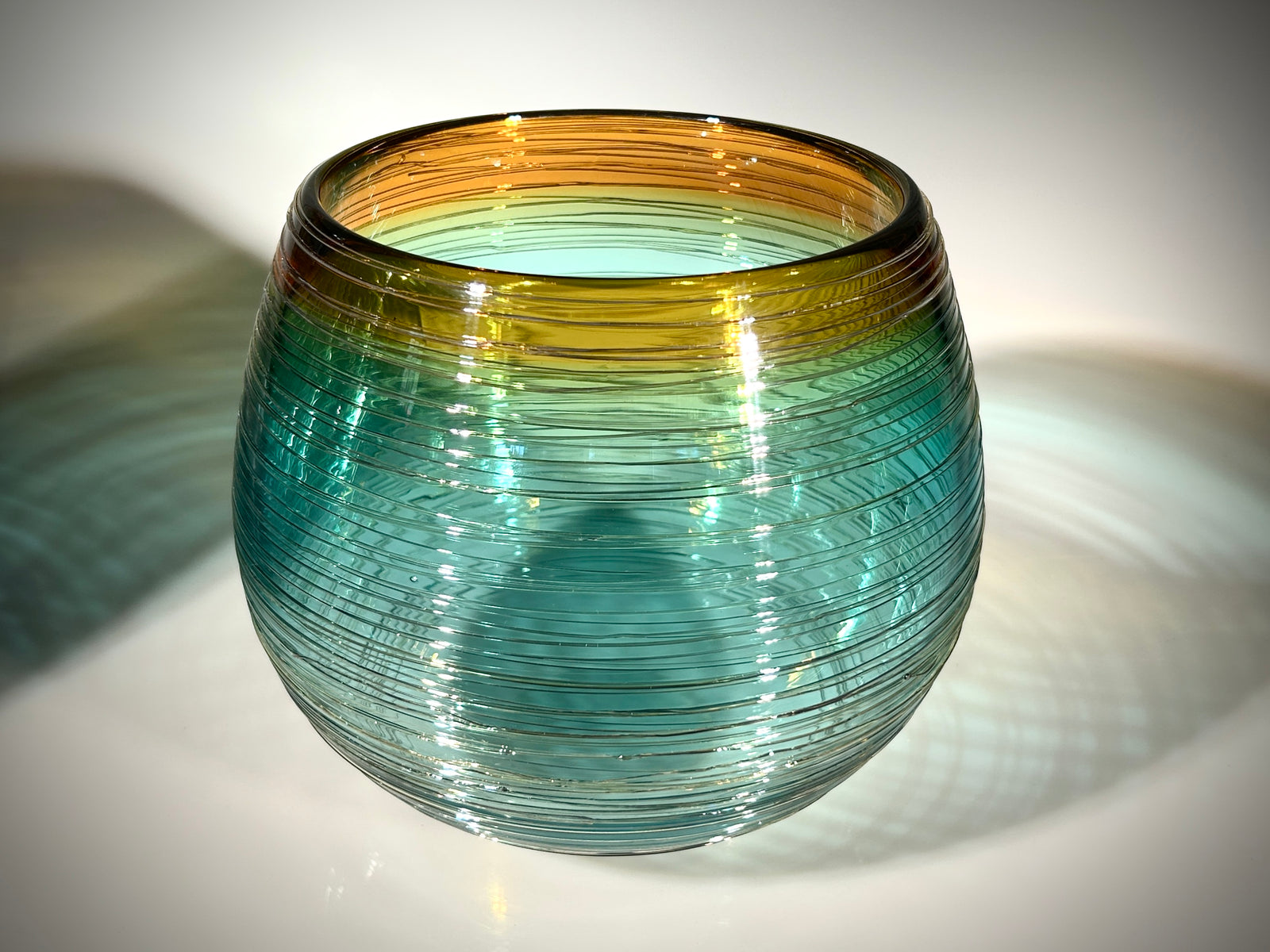 Amber and Aqua Threaded Calabash