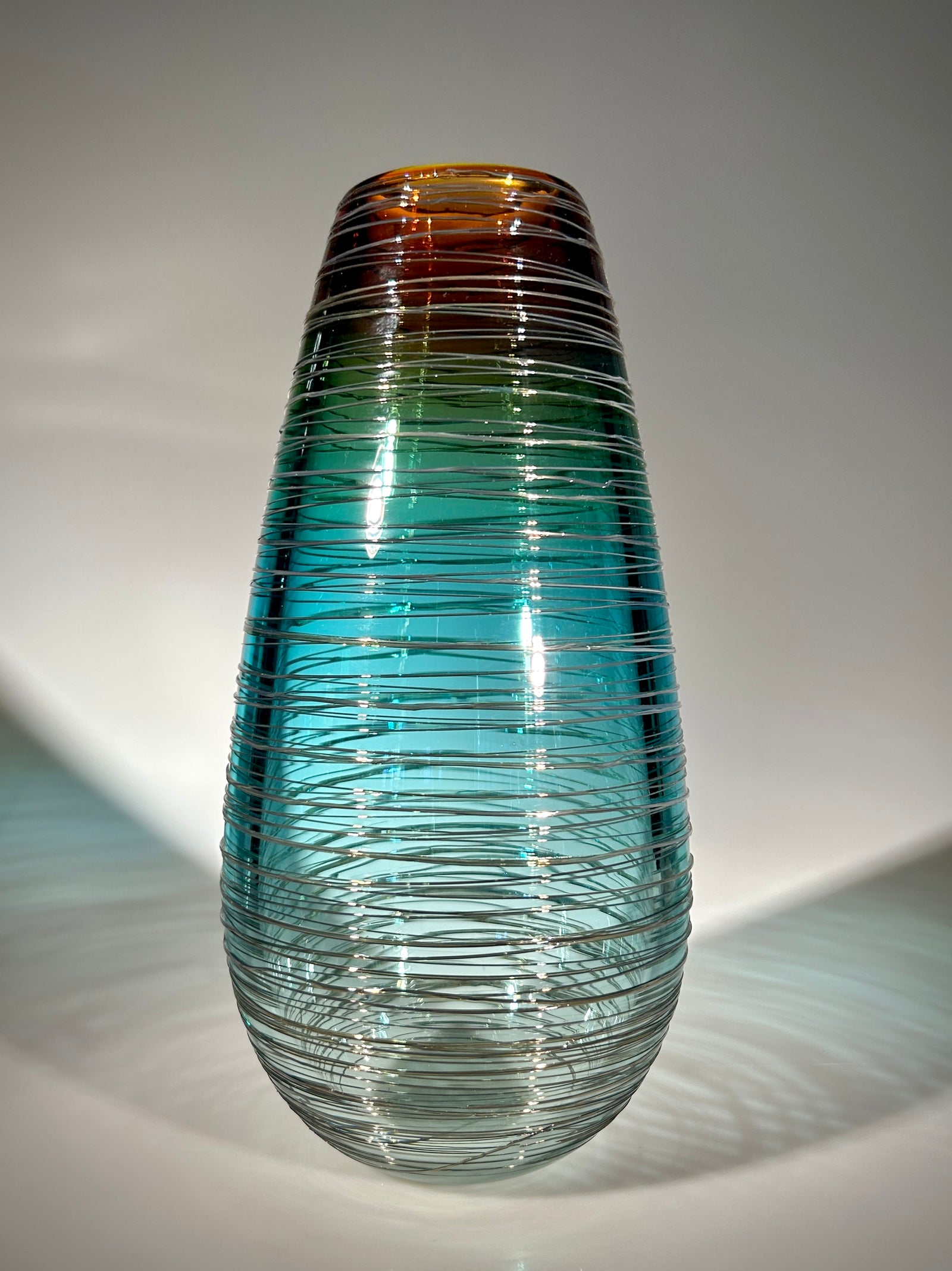 Amber and Aqua Threaded Vase