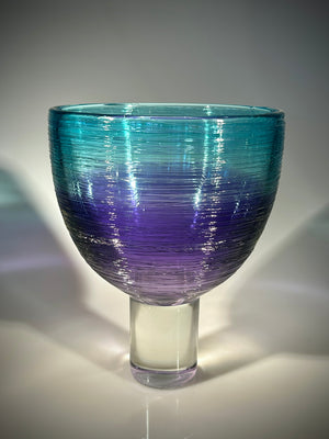 Blue and Amethyst Threaded Footed Bowl