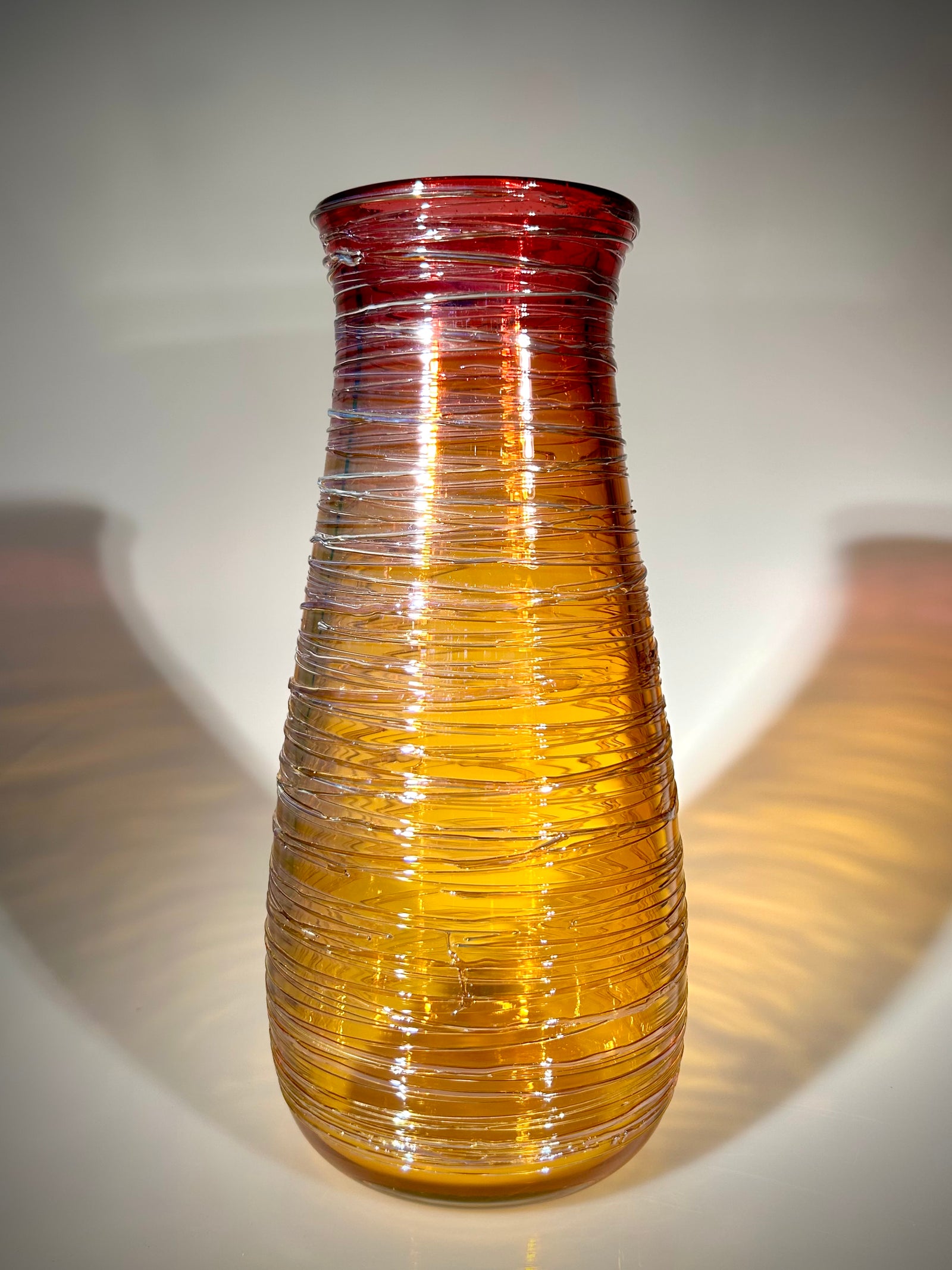 Amber/Ruby Threaded Vase