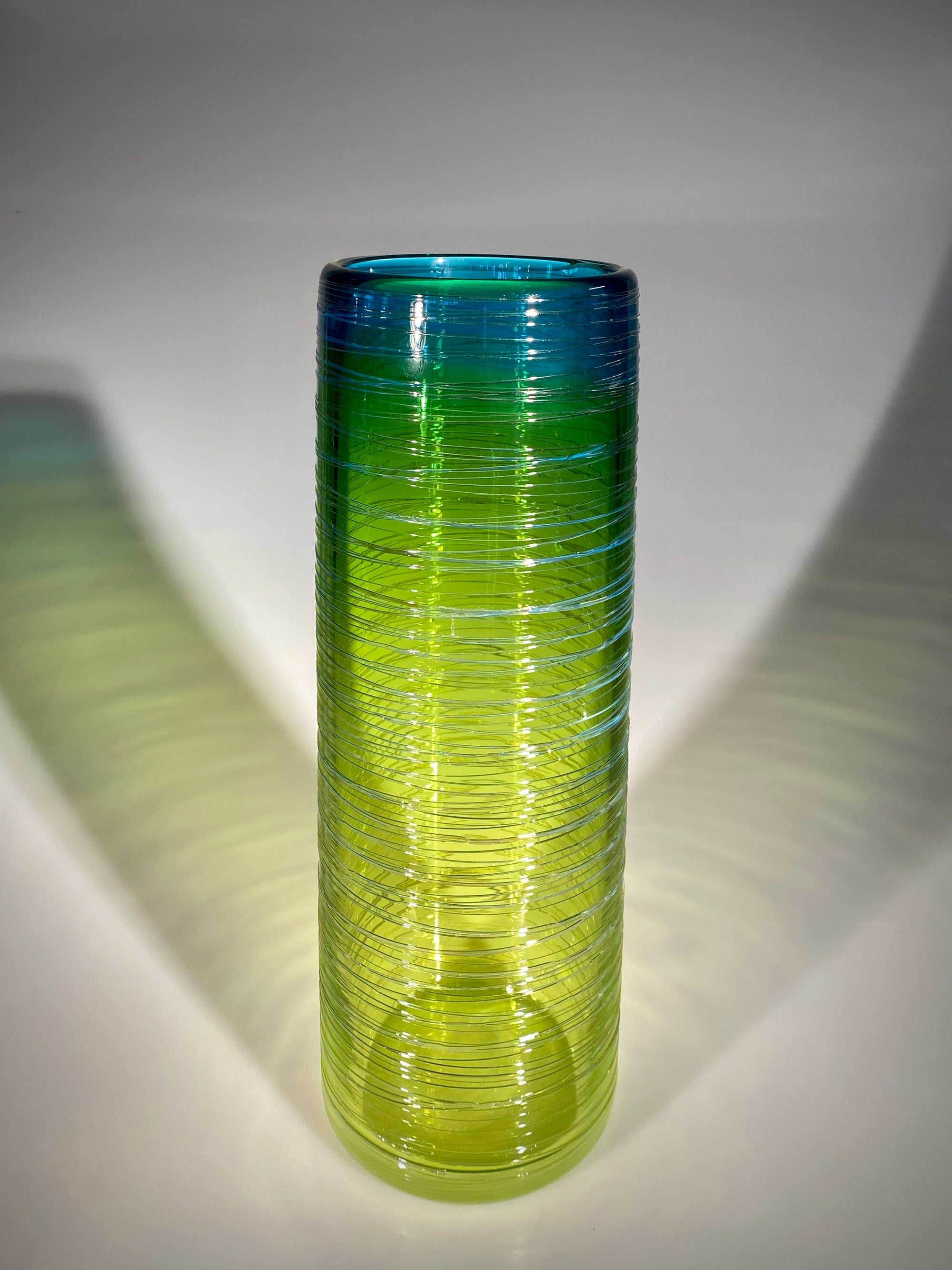 Lime Aqua Threaded Vase