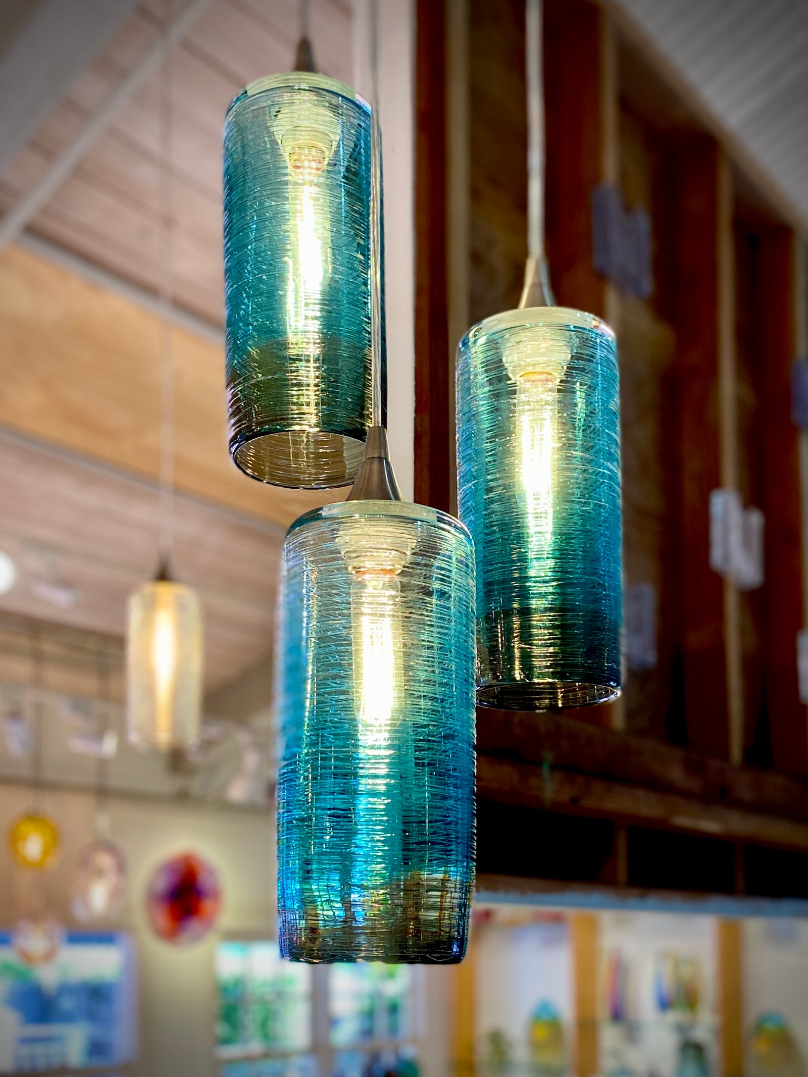 Aqua/Grey Threaded Pendants