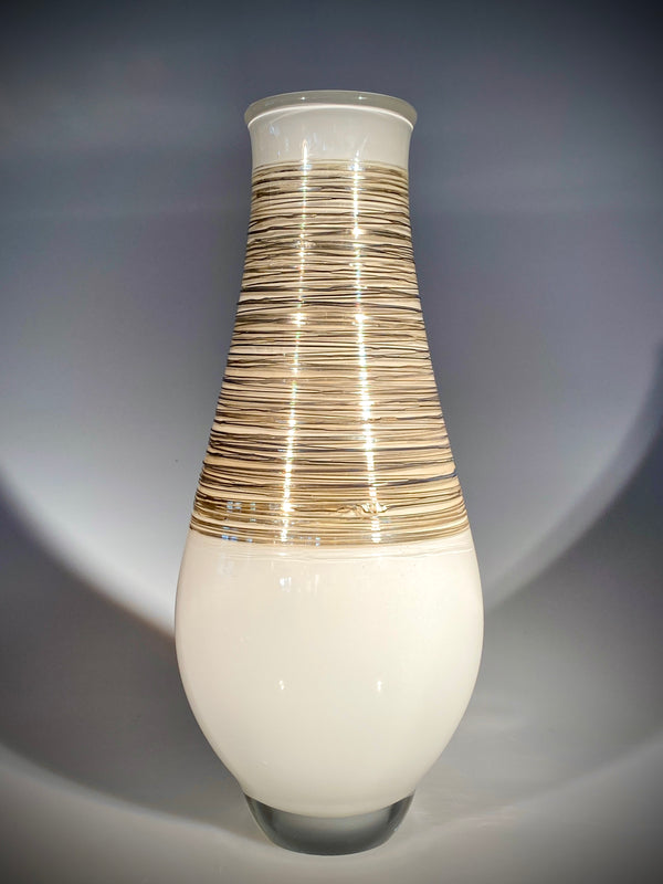 White Gold Threaded Vase - Hot Island Glass (Maui, Hawaii)