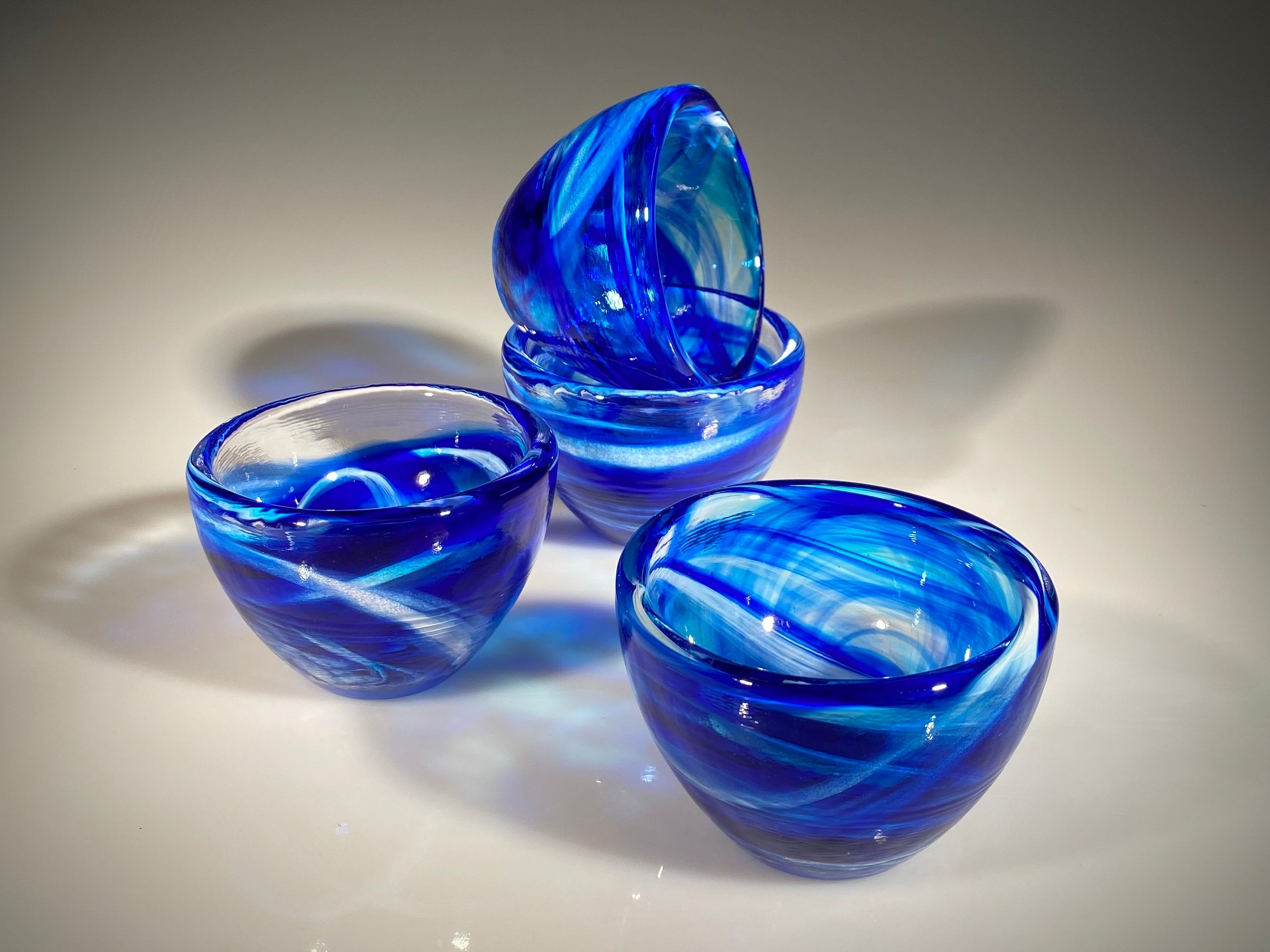 Set of Four Cobalt/Aqua Mini Blowls - Hot Island Glass (Maui, Hawaii)
