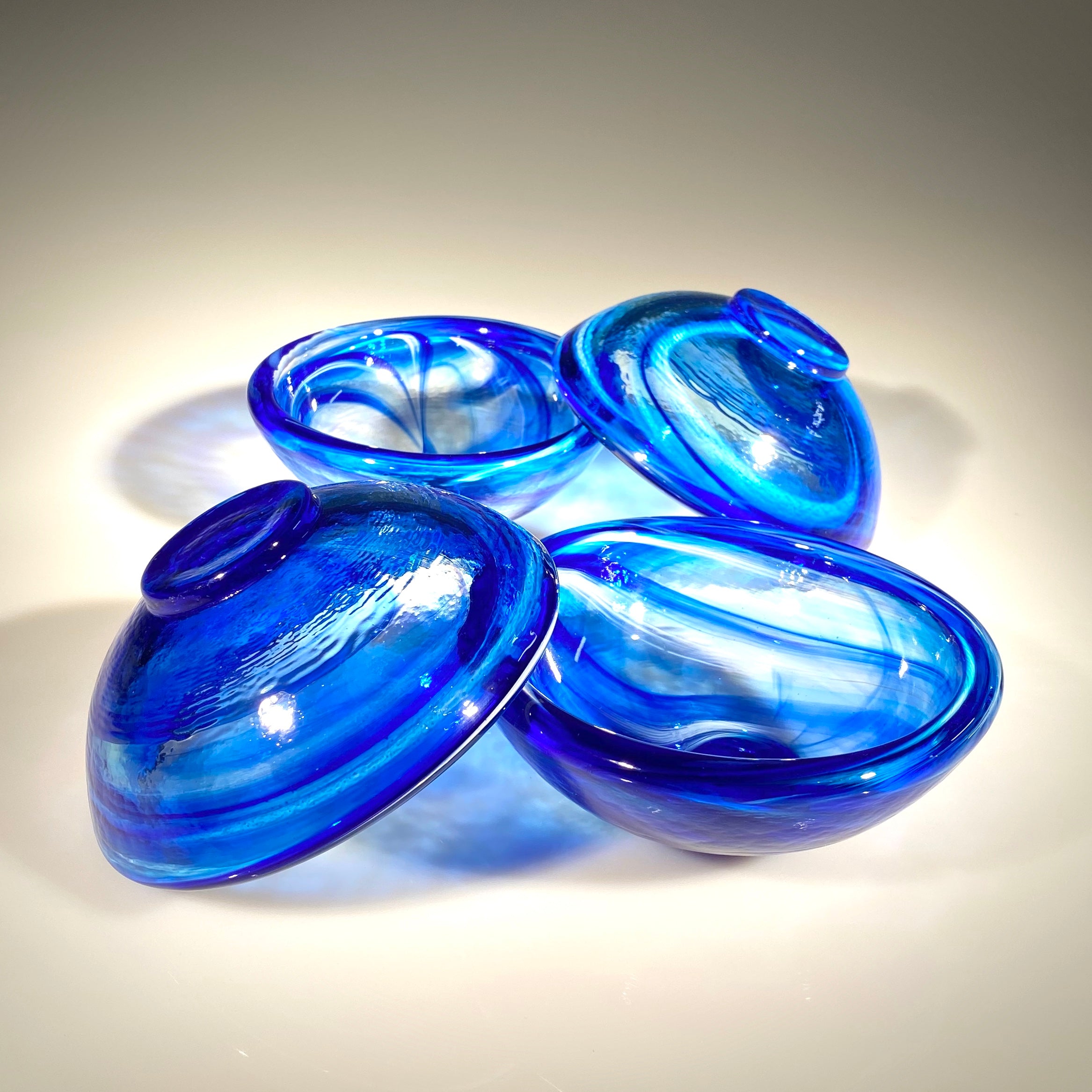 Set of Four Cobalt/Aqua Da Kine Bowls - Hot Island Glass (Maui