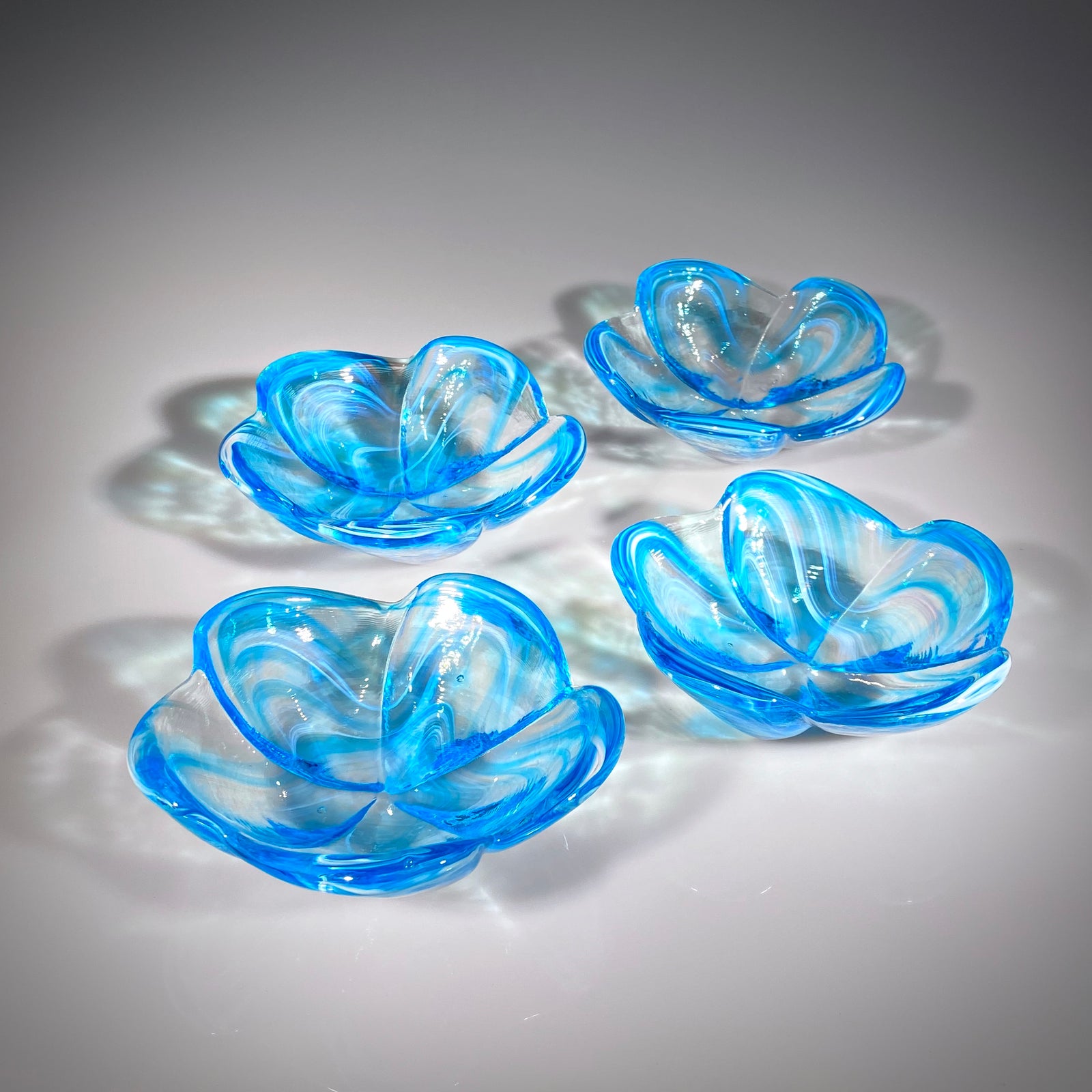 Set of Four Aqua Large Plumeria Bowls