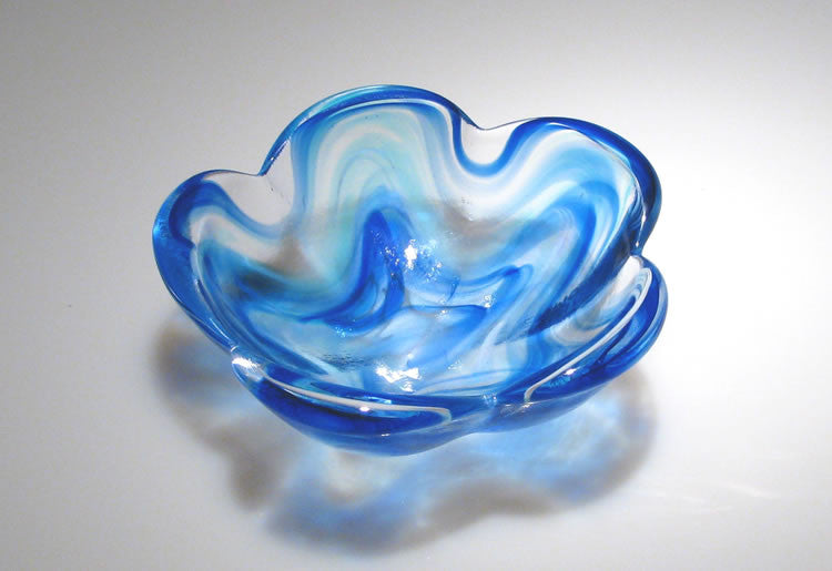 Plumeria Bowl: Aqua & Cobalt