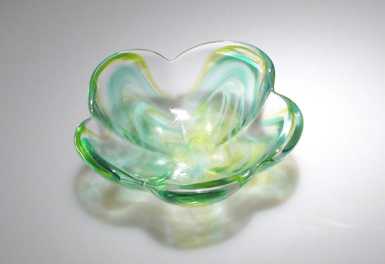 Plumeria Bowl: Blue & Green